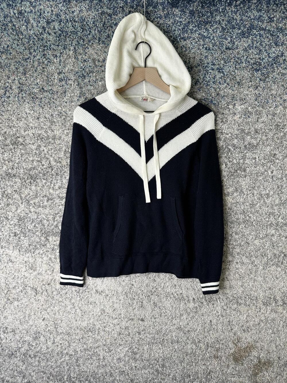 Faherty Sweater Womens XS Blue Hooded Chevron Stripe Cotton Cashmere Knit